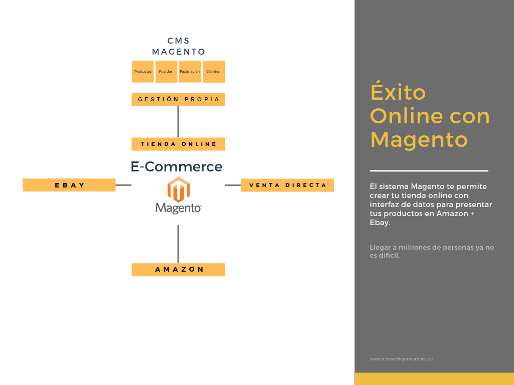 Las posibilidades con un sistema magento para vender online en tu tienda, Amazon y Ebay